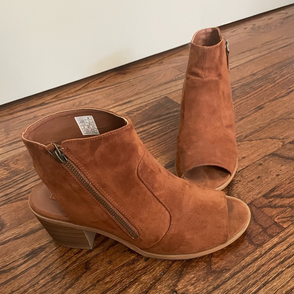 Open toe suede booties